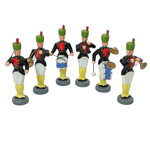 Vintage DREGENO Handmade Wood Band Figurines East Germany Music Set of 6 - Picture 1 of 11